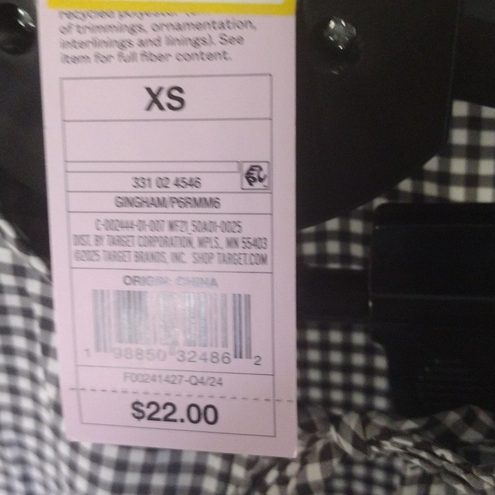 NWT Wild Fable Gingham Tie-Front Peplum Top Puff Sleeve Black White XS - Picture 5 of 6